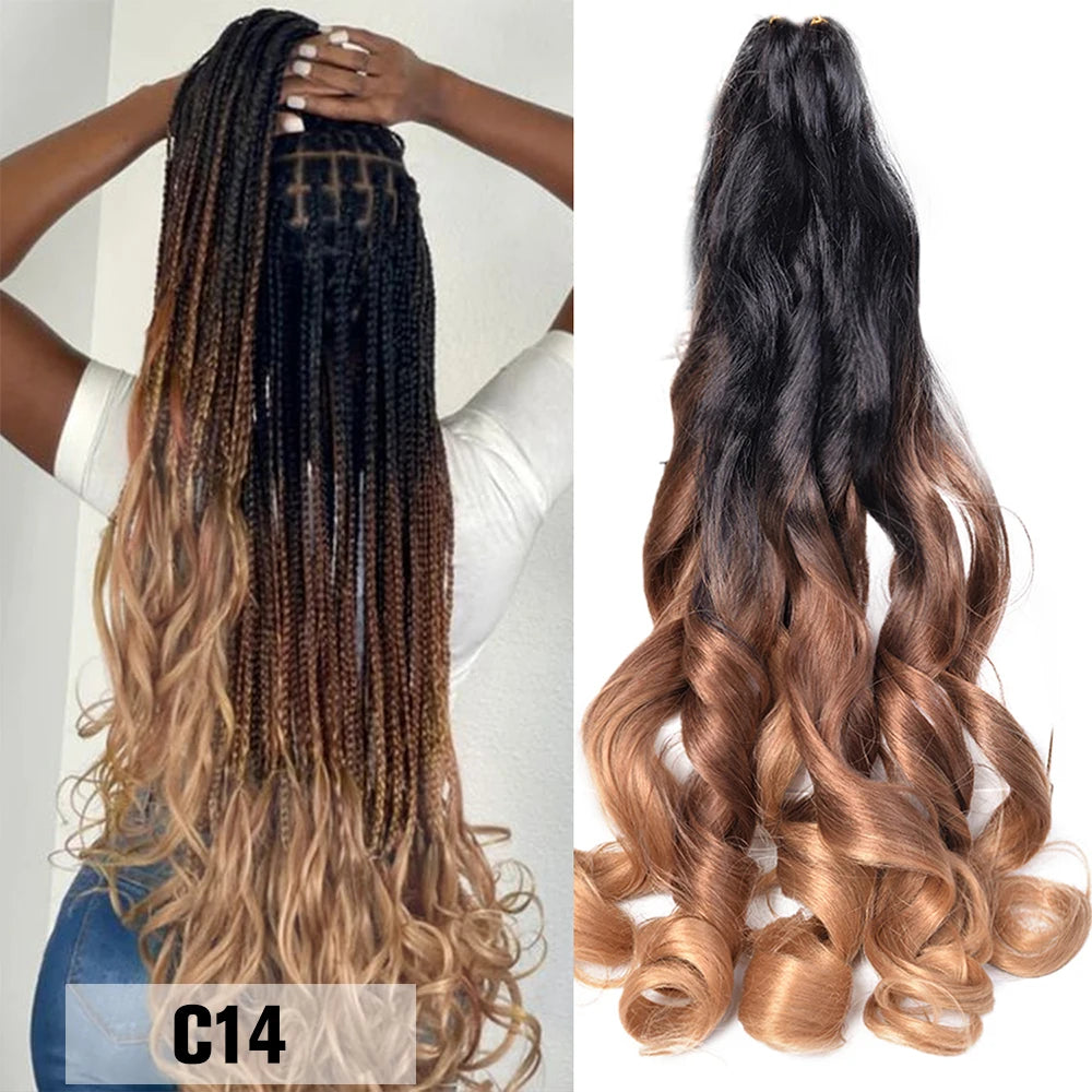 French Curls Braiding Hair Extensions - Synthetic Loose Wave Spiral Curl, High Temperature, Ombre Pre-Stretched