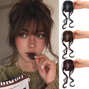 Natural Forehead Hairline Clip On Bangs Curl Air Synthetic Hairpiece Front Neat