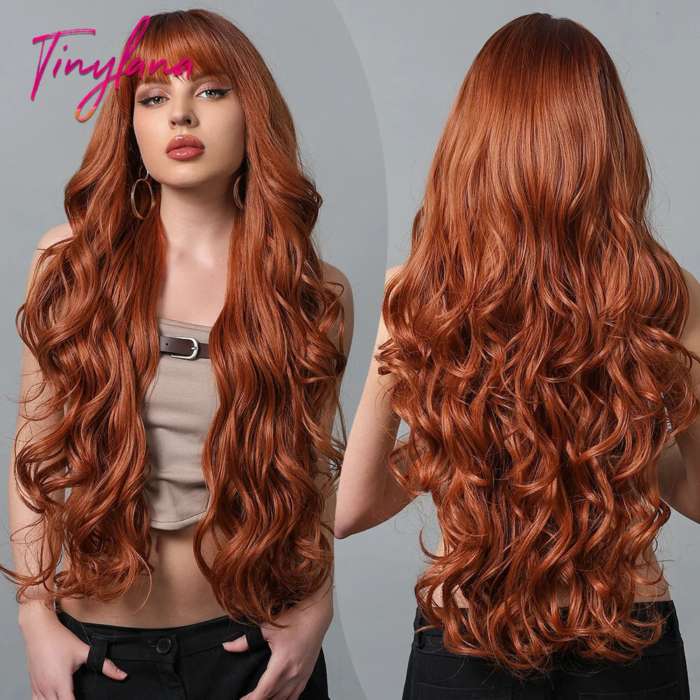 Super Long Black Wavy Synthetic Wigs Bangs Afro Dark Water Wave Halloween