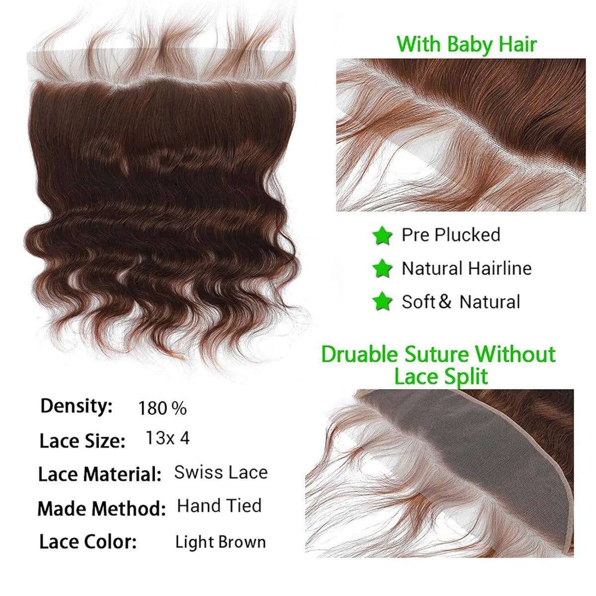 Brown Body Wave Human Hair Bundles with Lace Closure — Brazilian, Remy