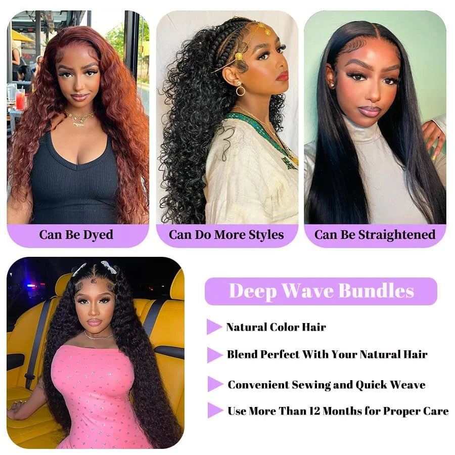 Deep Wave Natural Color Bundles Brazilian Hair Extension Remy One Weave Unprocessed