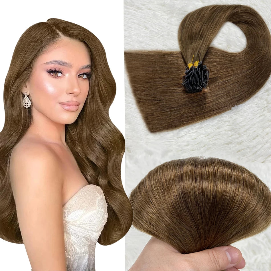 Human Hair Flat Tip Extension Remy Hair18-30inch Real Silky Straight Black Brown