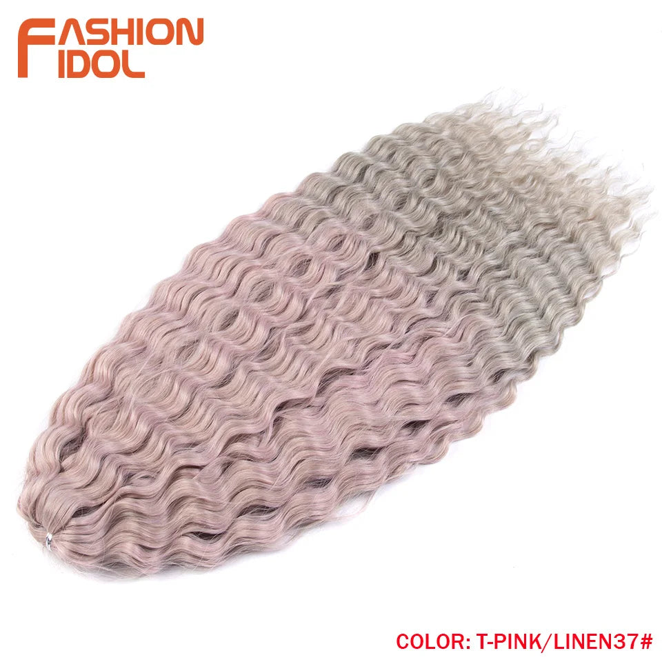 Synthetic Twist Crochet Curly Hair Water Wave Braid Ombre Blonde Brown Deep