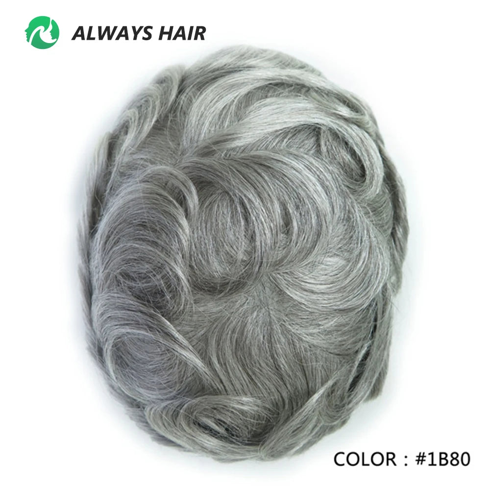 6 Inches Indian Hair Prosthesis Man Human Hair Natural 12-14 Polyskin Gray Human Capillary Prosthesis for Men