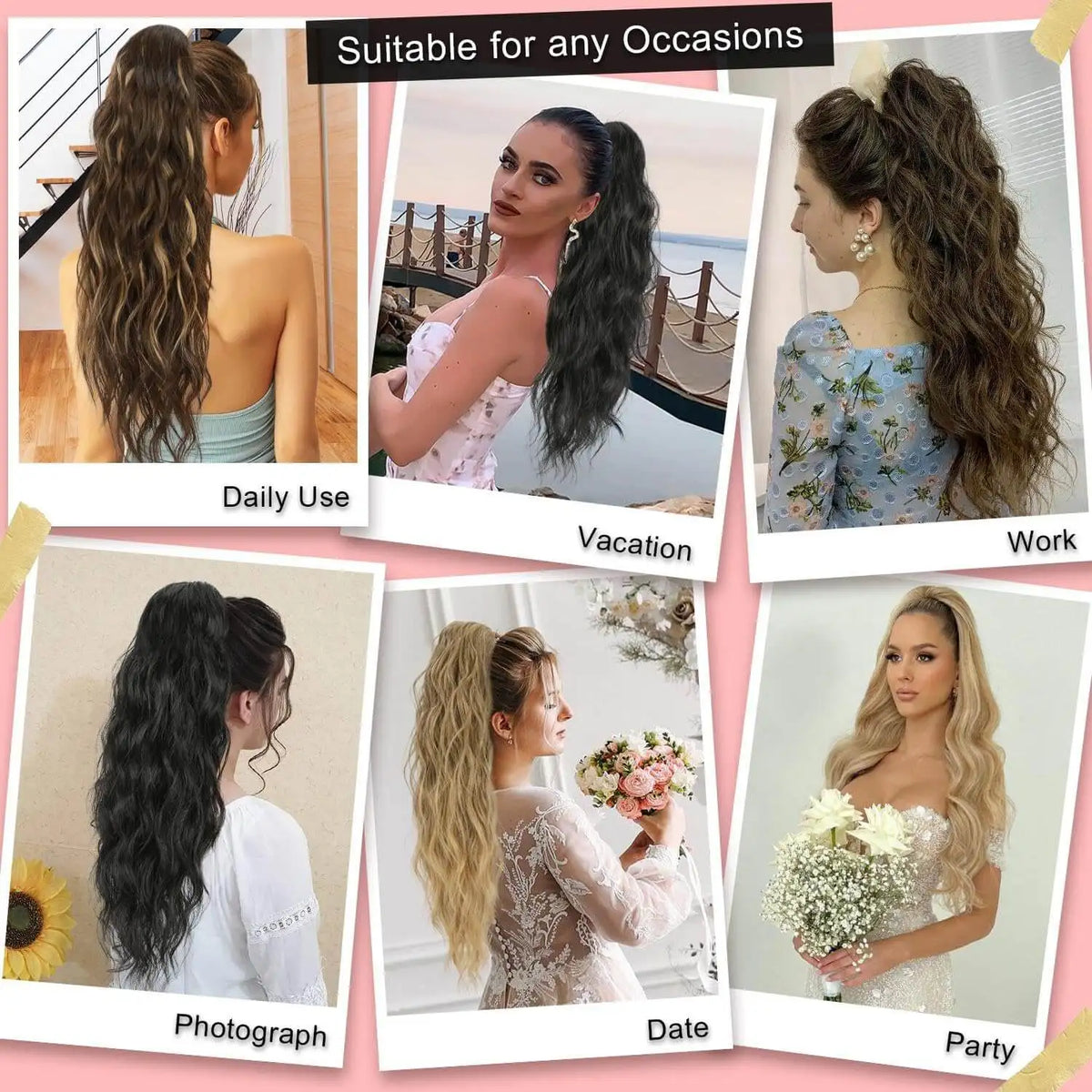 26inch Synthetic Long Curly Wavy Ponytail Extension Drawstring Ponytail Hair Extensions Hairpiece for Party