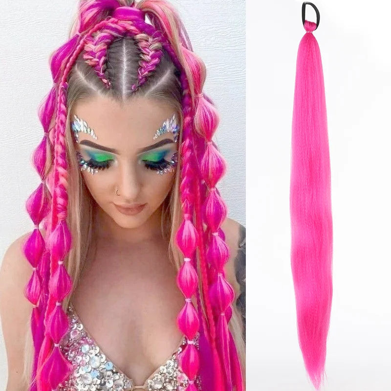Synthetic Ponytail Extension Elastic Tie Hair Band 26" Long Straight Colored Braiding