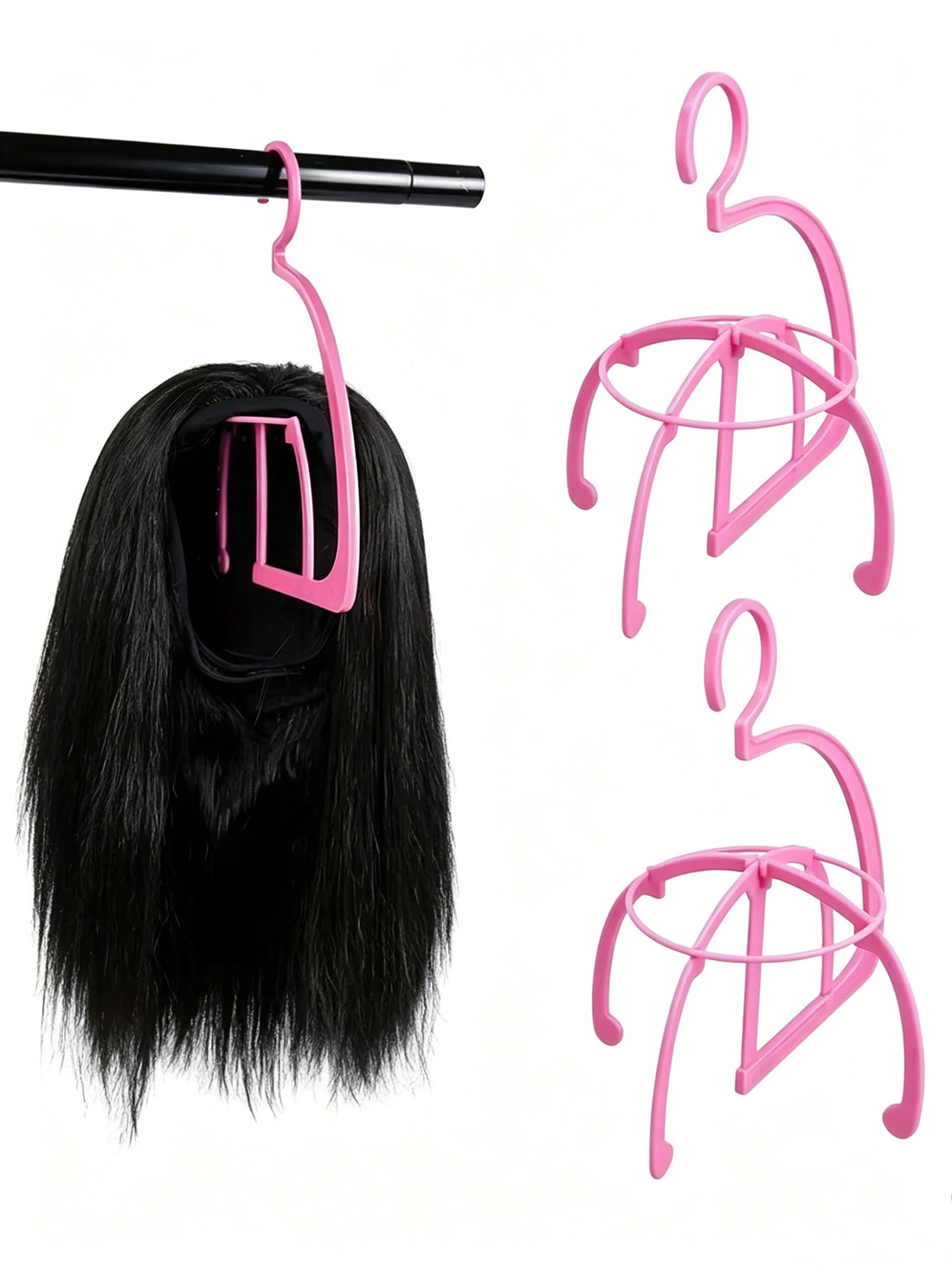 Pink Hanging Wig Storage Holder Display Hanger Rack Lace Front Hair Extensions