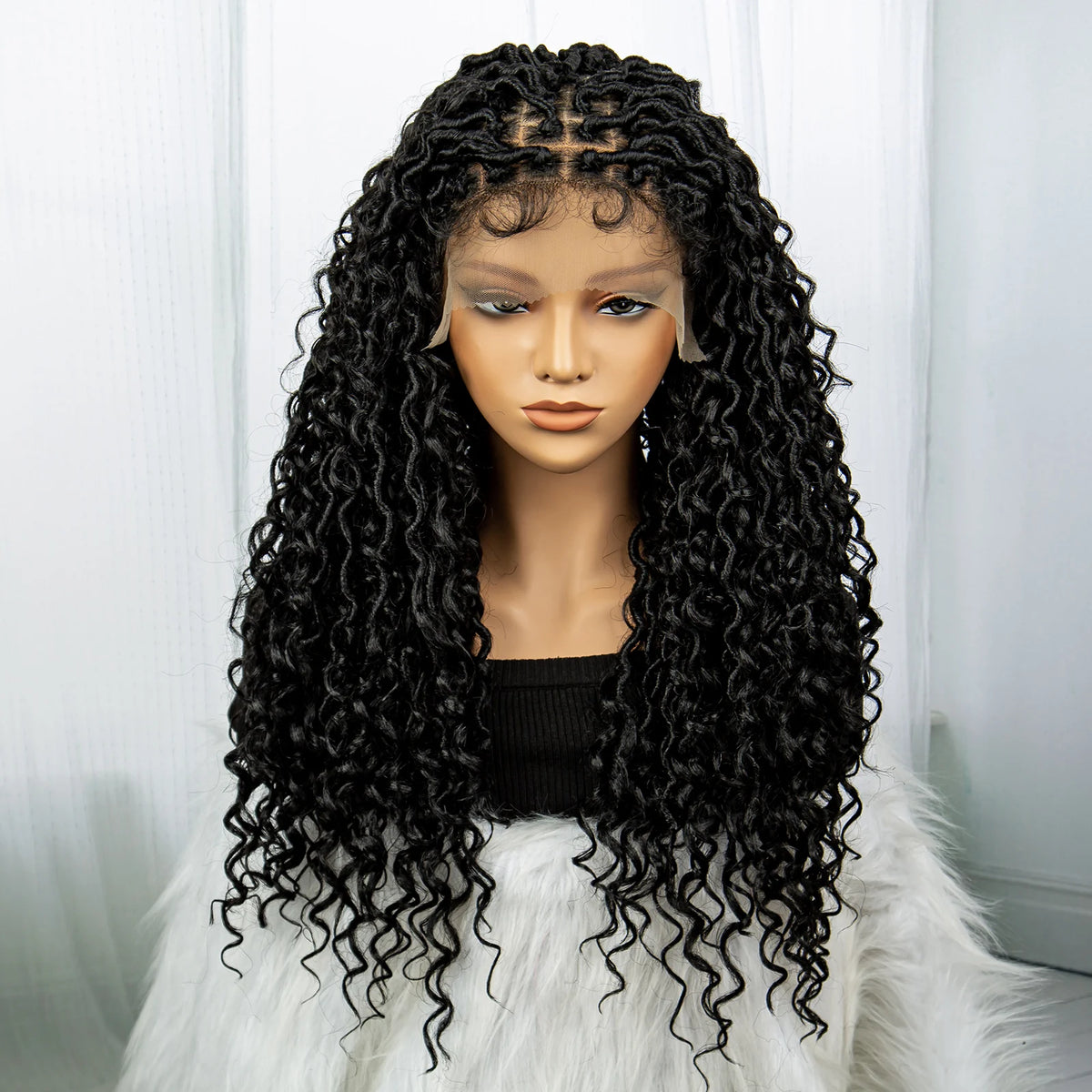 Faux Locs Braided Wigs Synthetic Dreadlock Curly Ends 26inch Lace Front Knotless