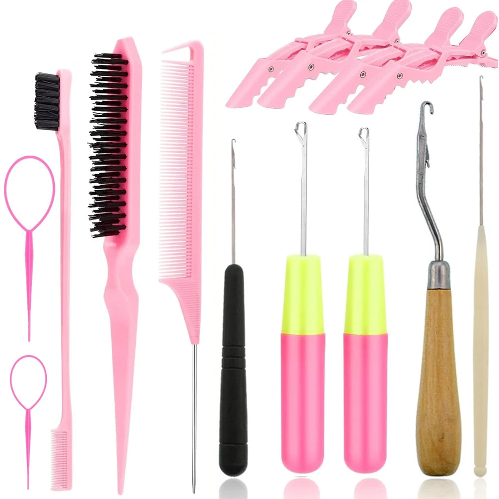 15-Piece Styling Kit Braiding Extensions,crochet Hooks Hair Tail Comb Duckbill Clips,for Braid