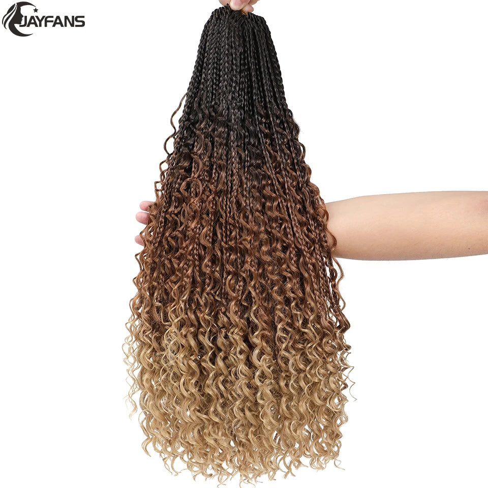 Boho Box Braids Crochet Synthetic Hair Goddess Curly Ends Bohomian