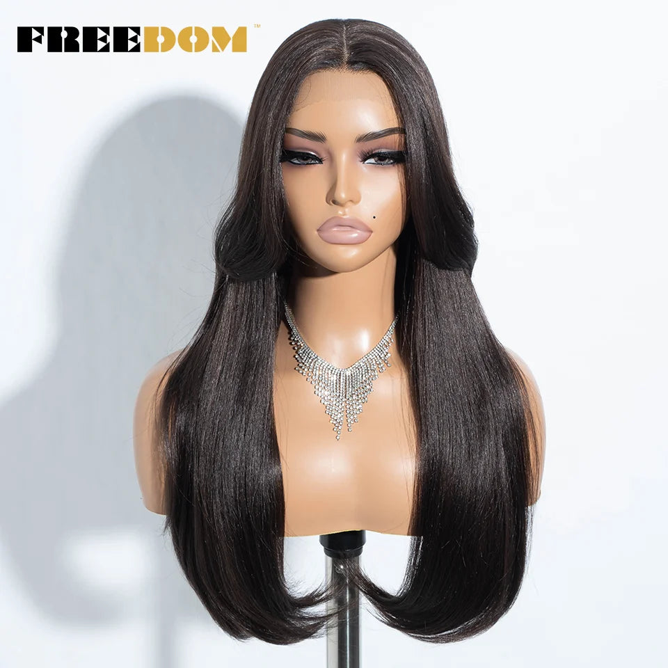 Straight Synthetic Lace Front Wigs Long Bangs Ombre Brown Blonde Highlight Cosplay