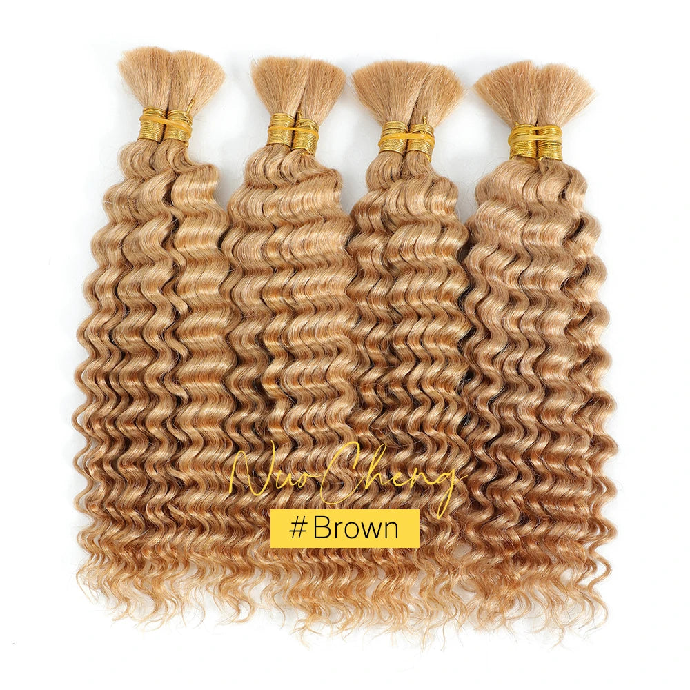 Deep Wave Bulk Human Braiding Hair for Boho Braids - Brazilian Virgin, 14 Inch, 100g (2 Bundles)