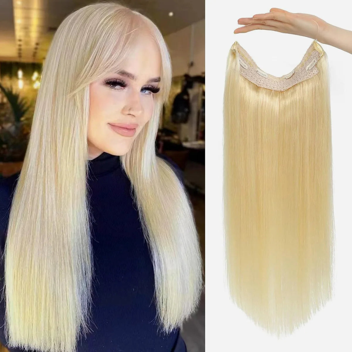 Invisible Halo Hair Extensions Real Human Hair Fish Wire Adjustable Band Secret Clip-in Extension Chocolate Brown