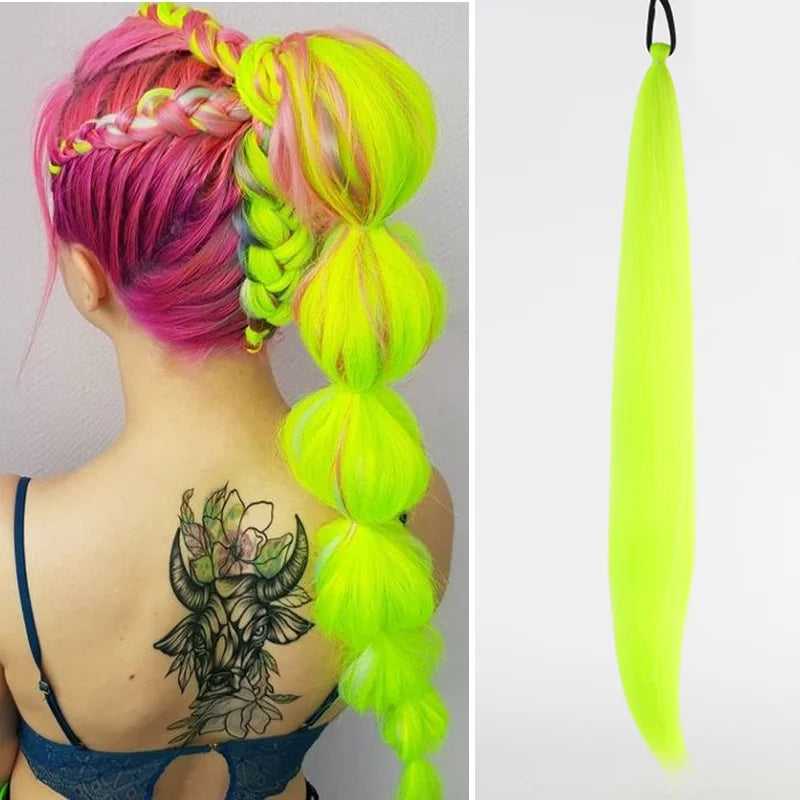 Synthetic Ponytail Extension Elastic Tie Hair Band 26" Long Straight Colored Braiding