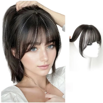 100% Human Hair Bangs Fringe Straight Toppers Wispy Natural Scalp False Loss