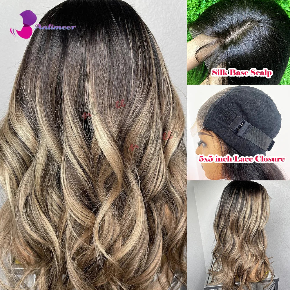 Human Lace Front Wigs Pre Plucked Bleached Knots Highlight Light Blonde Colored