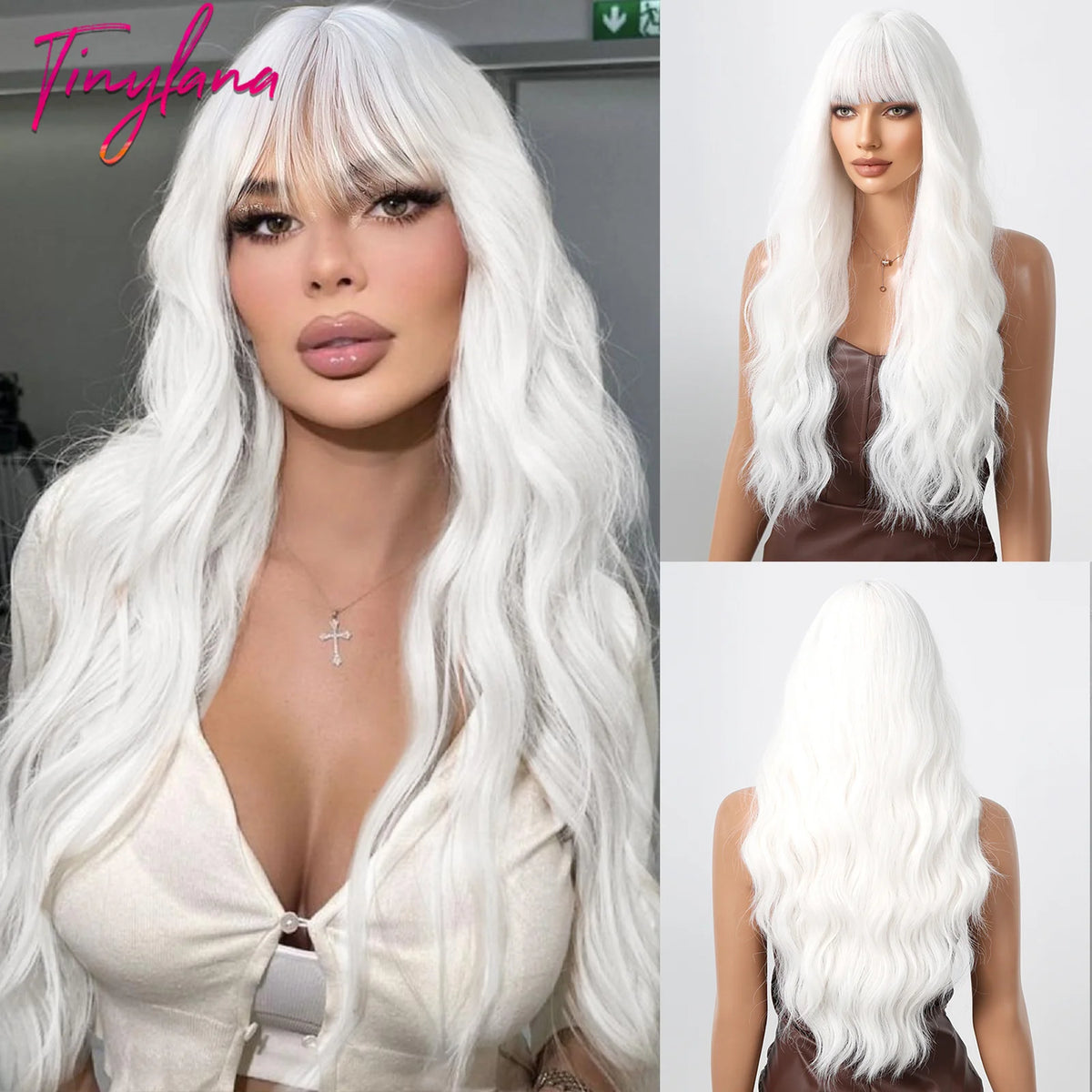 Super Long Black Wavy Synthetic Wigs Bangs Afro Dark Water Wave Halloween