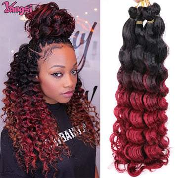 20“Deep Curly Synthetic Hair Deep Wave Bulk Crochet Braid Black Ombre Blue