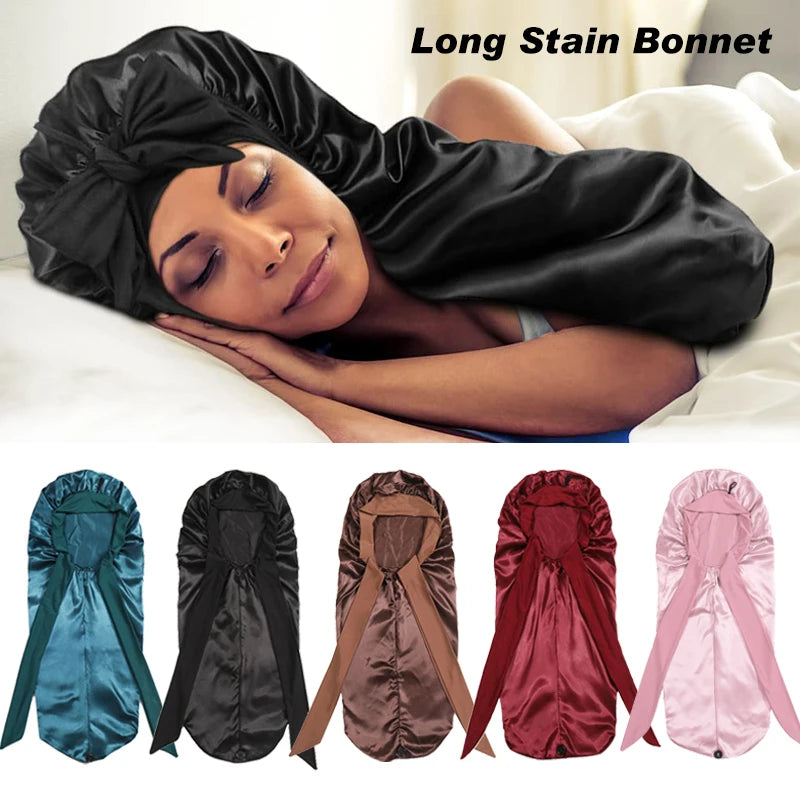 Soft Silky Long Satin Bonnet Natural Hair Curly Extra Large Size Cap