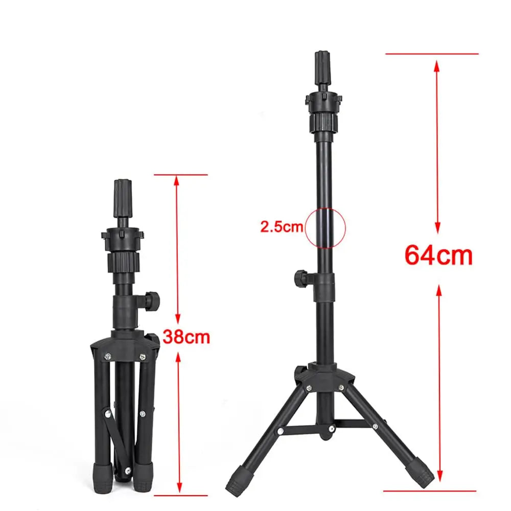 Mini Adjustable Wig Stand Tripod Metal Holder Mannequin Head Canvas Foam Hairdresser