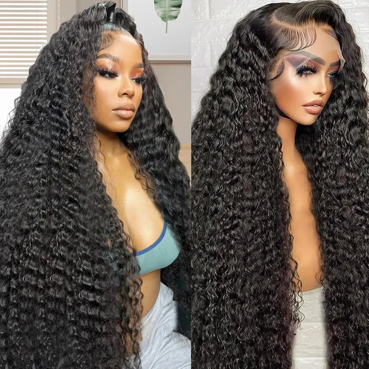 Density Deep Wave Human Hair Lace Front Wig, 13x6 HD Transparent Frontal