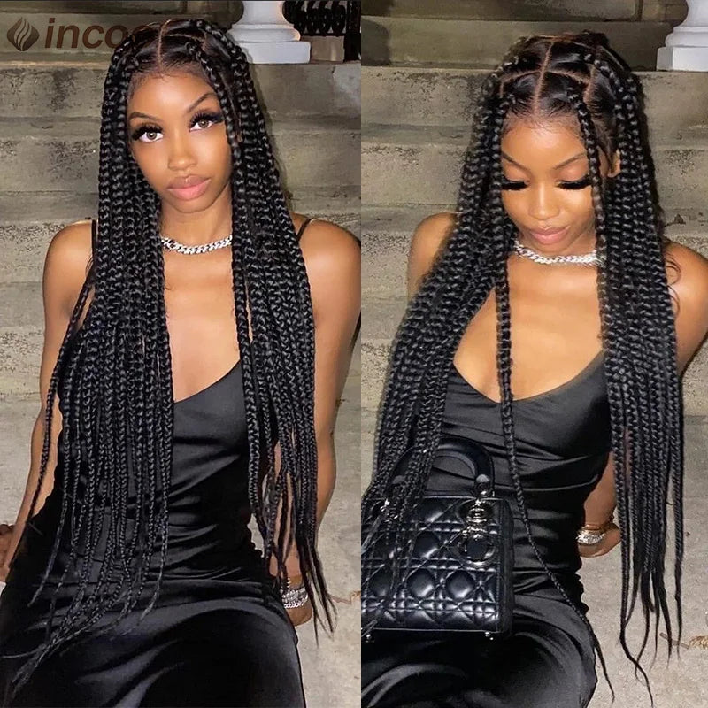 Synthetic Large Box Braided Wigs Jumbo Knotless Full Lace Front Tribal Braids