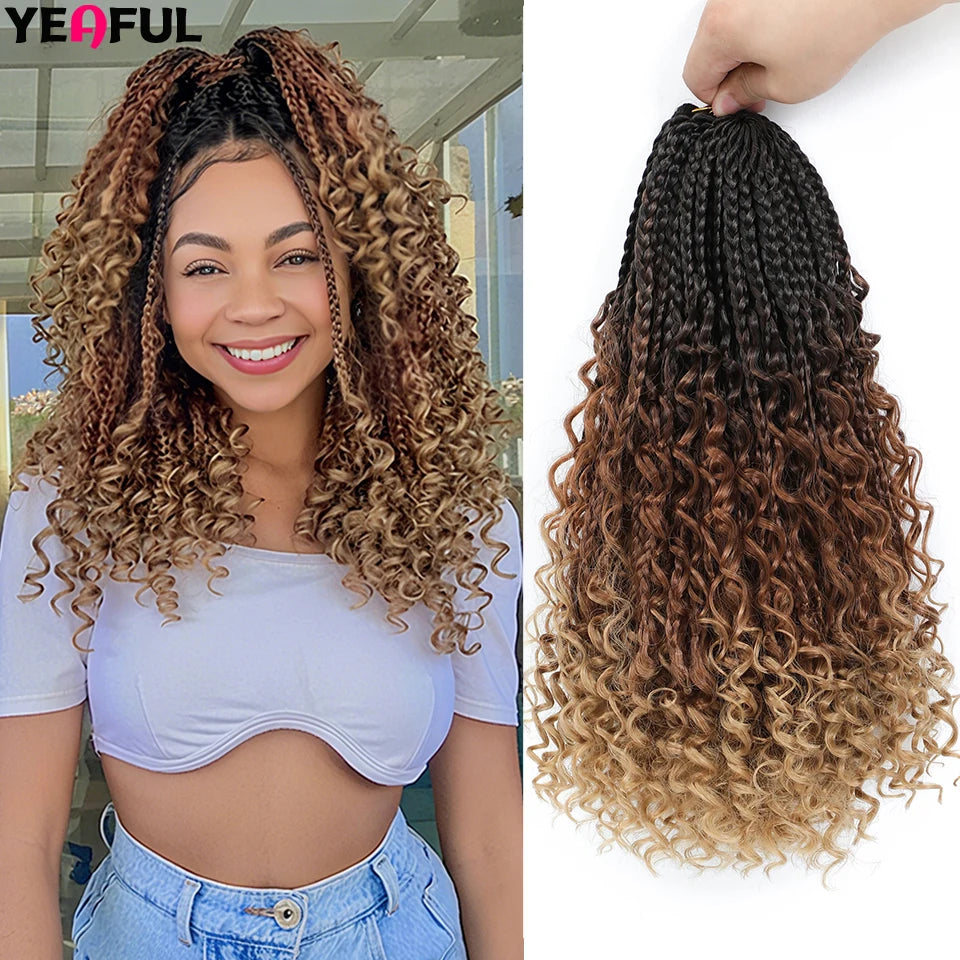 Ombre Goddess Box Braids Crochet Hair Dark Brown Chocolate Ginger Bohemian Curly