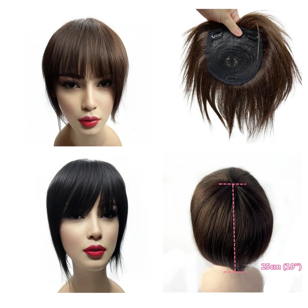 Thick Human Hair Toppers Doll Bangs Long 45cm 60g Heavy Natural Hairpiece