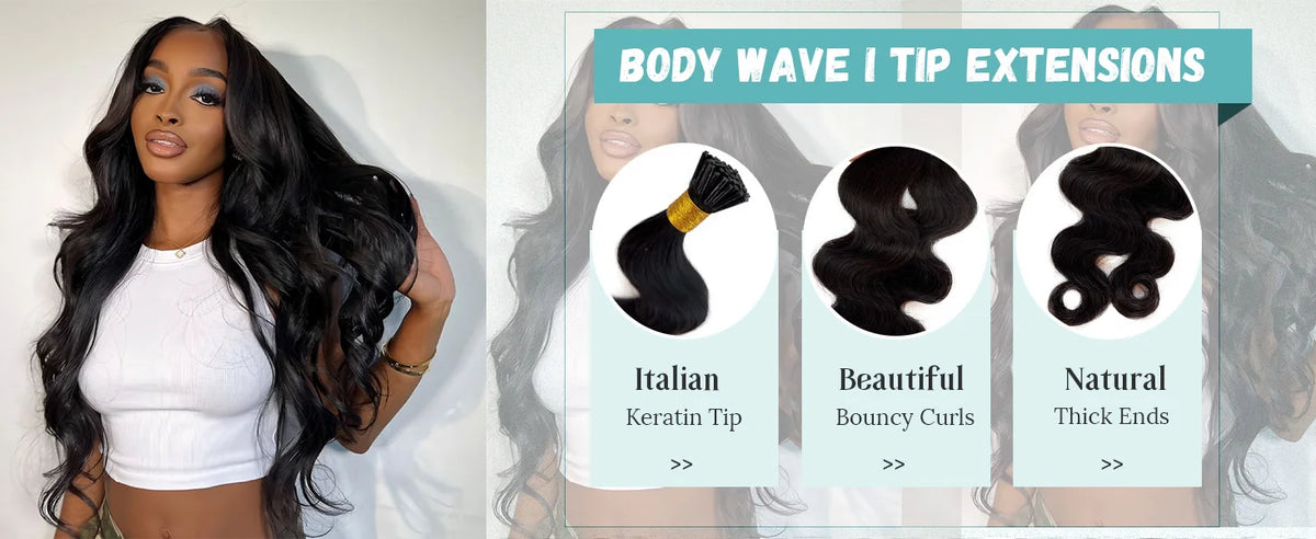 Body Wave I Tip Hair Extensions 50G/100G/150G, 100% Unprocessed Human Bundles 16-26Inches
