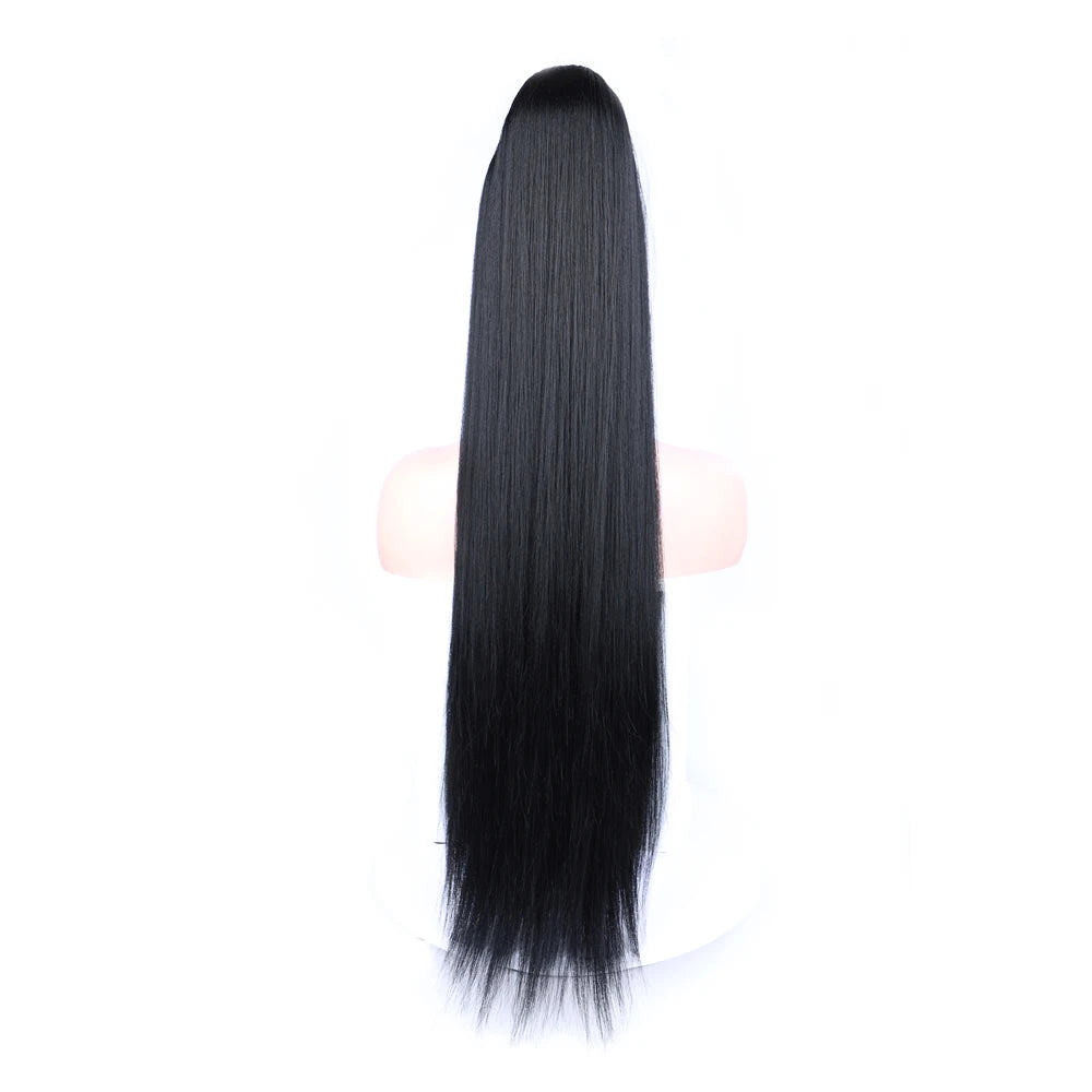 30 Inch Long Straight Ponytail Synthetic Drawstring Ponytail Chip-In Hair Extension Straight Pony Tail Fake Hairpiece
