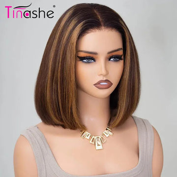 Glueless Highlight Straight Bob Wig 6×5 HD Lace Wig Bleached Knot Short Human Hair Wigs
