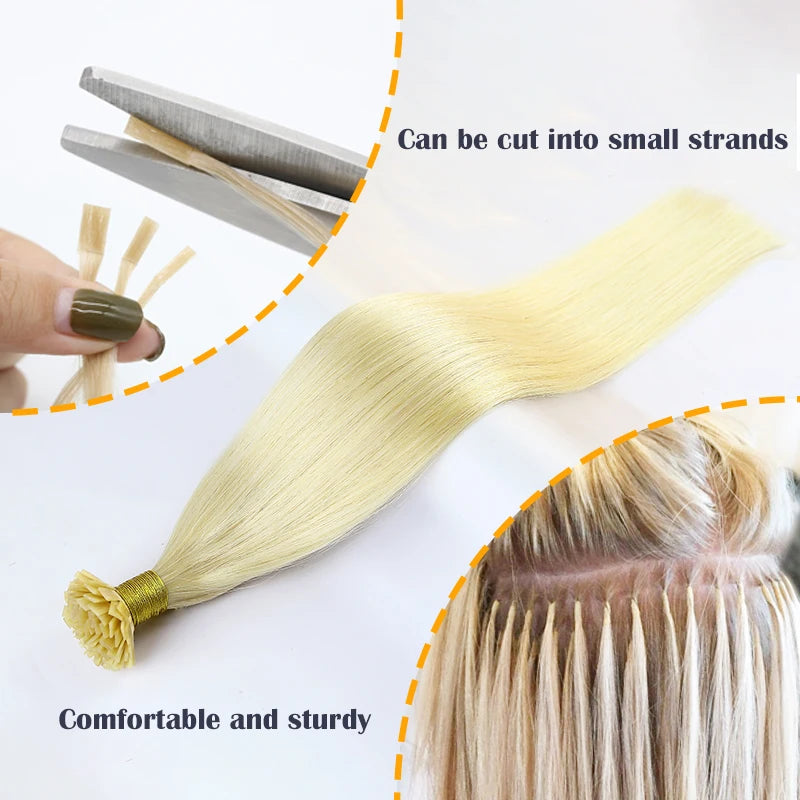 Flat Tip Hair Extensions Remy, 100% Human Keratin Straight Pre Bonded Wigs