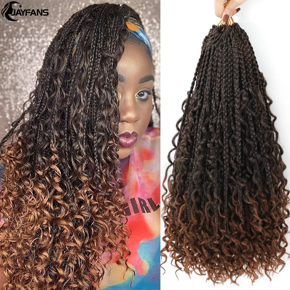Boho Box Braids Crochet Synthetic Hair Goddess Curly Ends Bohomian