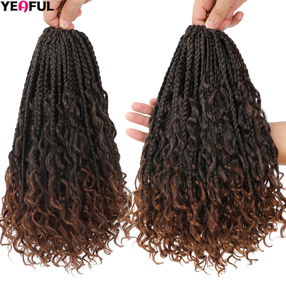Ombre Goddess Box Braids Crochet Hair Dark Brown Chocolate Ginger Bohemian Curly
