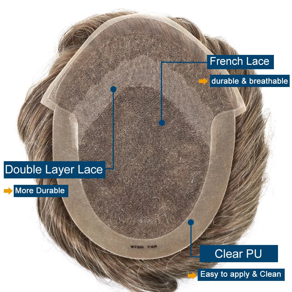 Lace Front & PU Toupee Natural Hairline Hair Prosthesis Human Replacement System
