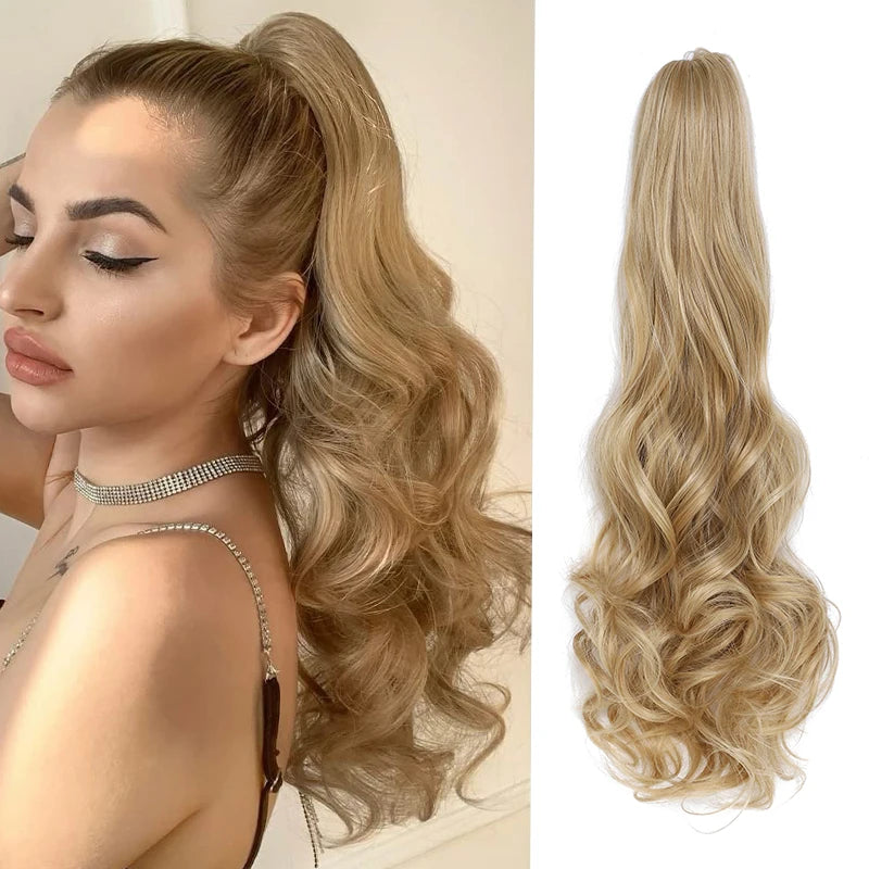 Long Wave Claw Clip Ponytail Extension, Synthetic Heat Resistant False Hair Piece
