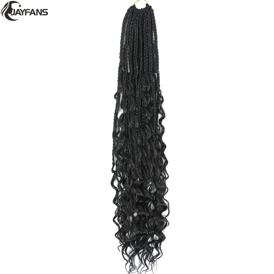 Boho Box Braids Crochet Synthetic Hair Goddess Curly Ends Bohomian