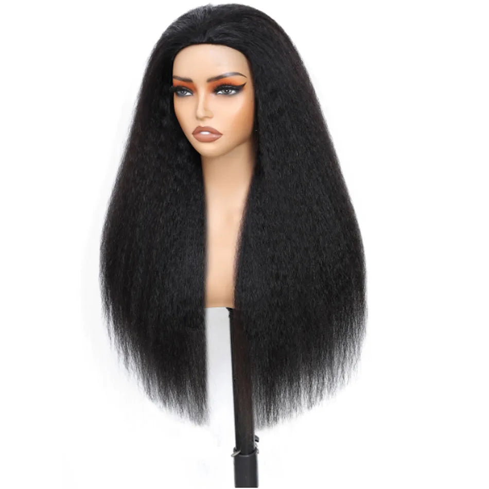 Kinky Straight 3-in-1 Half Wig Human Hair, Drawstring, 250% Density