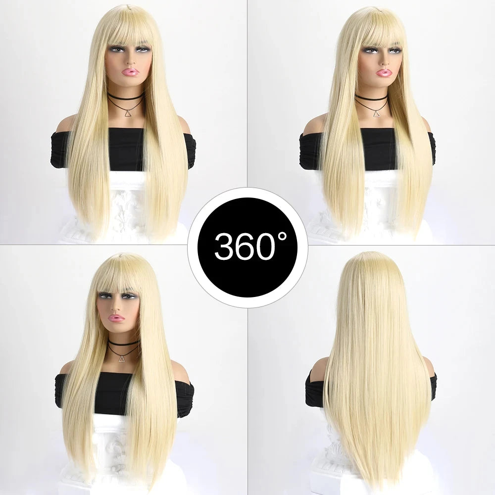 26 Inch Long Straight Synthetic Wig for Halloween Cosplay, High-Temperature Fibre