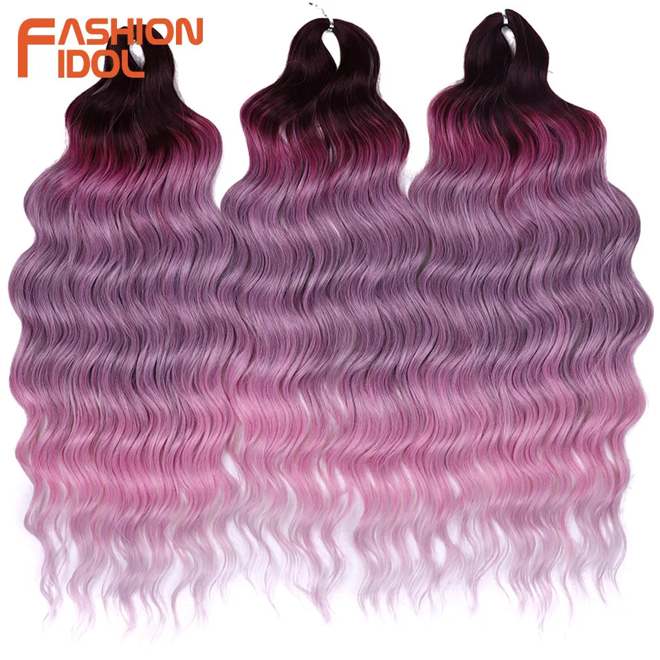 Loose Deep Wave Synthetic Braiding Hair Extensions - 24 Inch Water Wave, Ombre Blonde Twist Crochet
