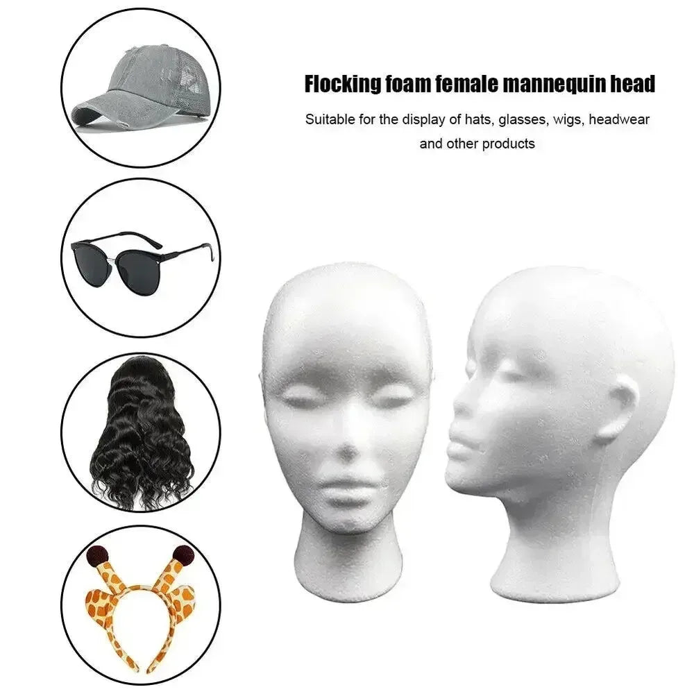 Foam Mannequin Head for Wig Display and Styling, White