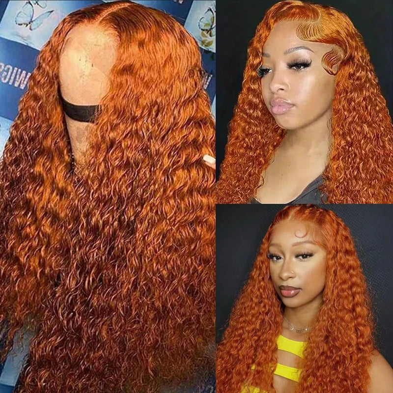 Water Wave Ginger Lace Front Wigs Human Hair, 13x4 Colored 100% Brazilian