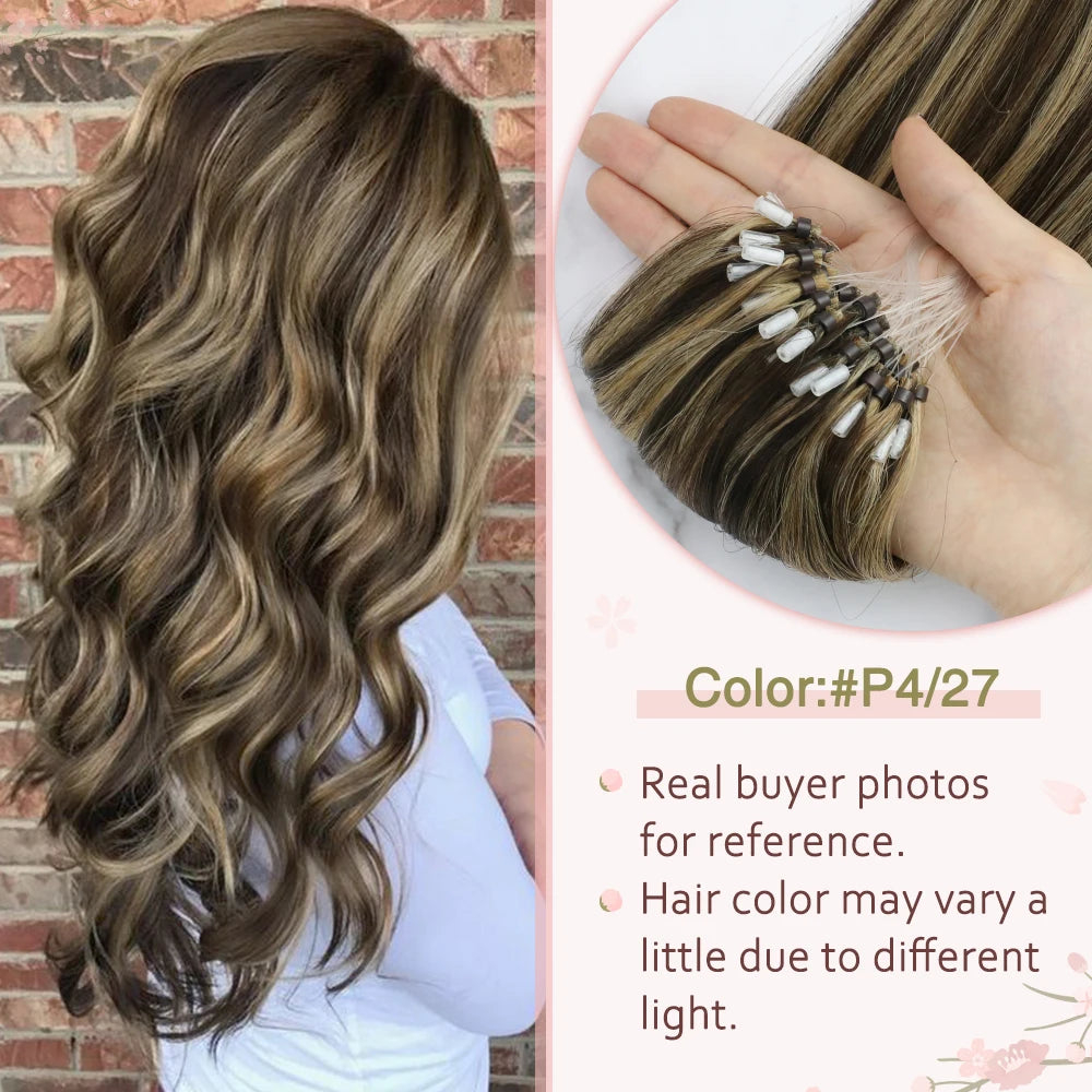 Micro Loop Human Hair Extensions Balayage Blonde 50Gram/Set 1G/S Natural Link Fusion