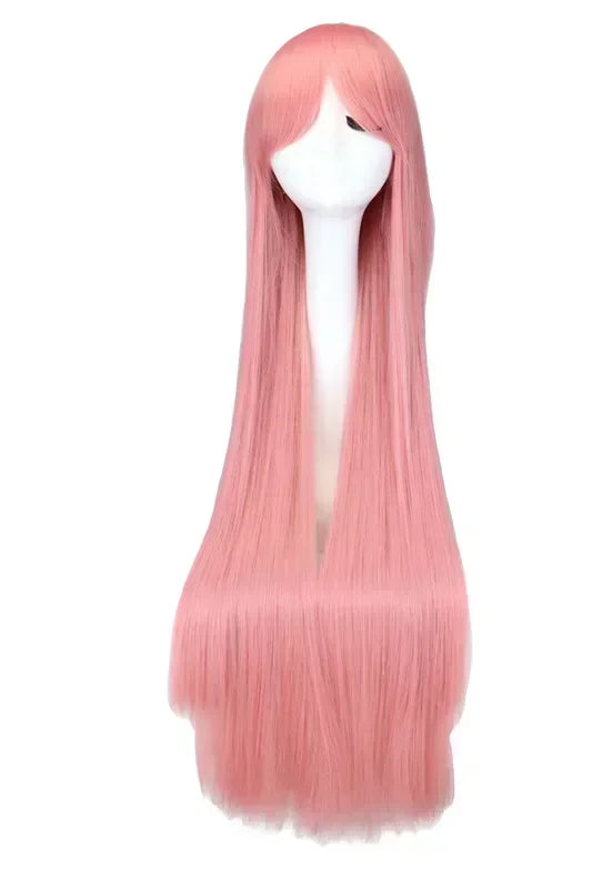 Long Straight Cosplay Wig Black Purple Red Pink Blue Dark Brown Cm