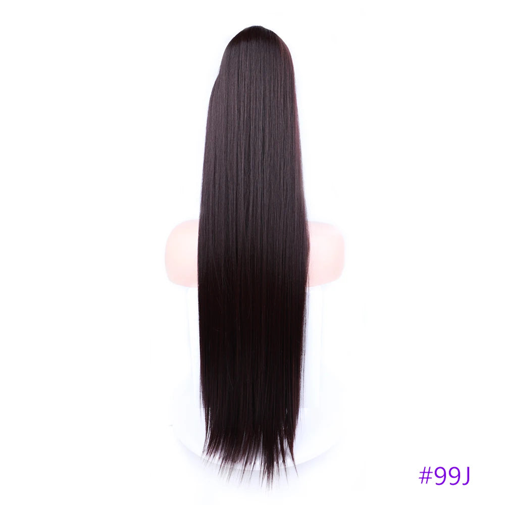 30 Inch Long Straight Ponytail Synthetic Drawstring Ponytail Chip-In Hair Extension Straight Pony Tail Fake Hairpiece