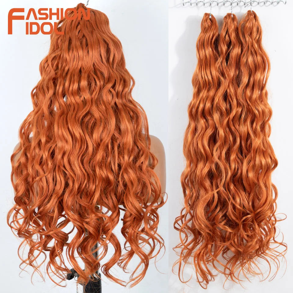 24 Inch Deep Wave Synthetic Braiding Hair, 3 Pcs, Water Wave, Ombre Grey Crochet Hair