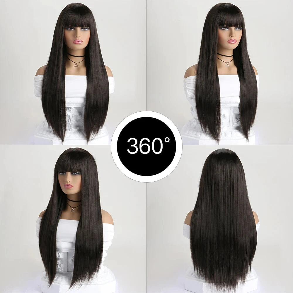 Best-selling 26-inch synthetic wig for long straight hair for Halloween cosplay, wig, high-temperature hair accessory