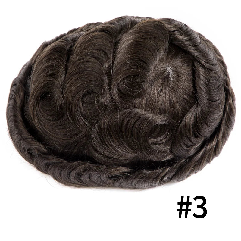 Male Hair Prosthesis Lace PU Base Breathable Natural Hairline Natural Human Hair Toupee Man Wig
