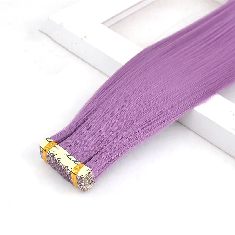 Synthetic Tape in Hair Extensions Straight Mini Ins Invisible Adhesive Colored