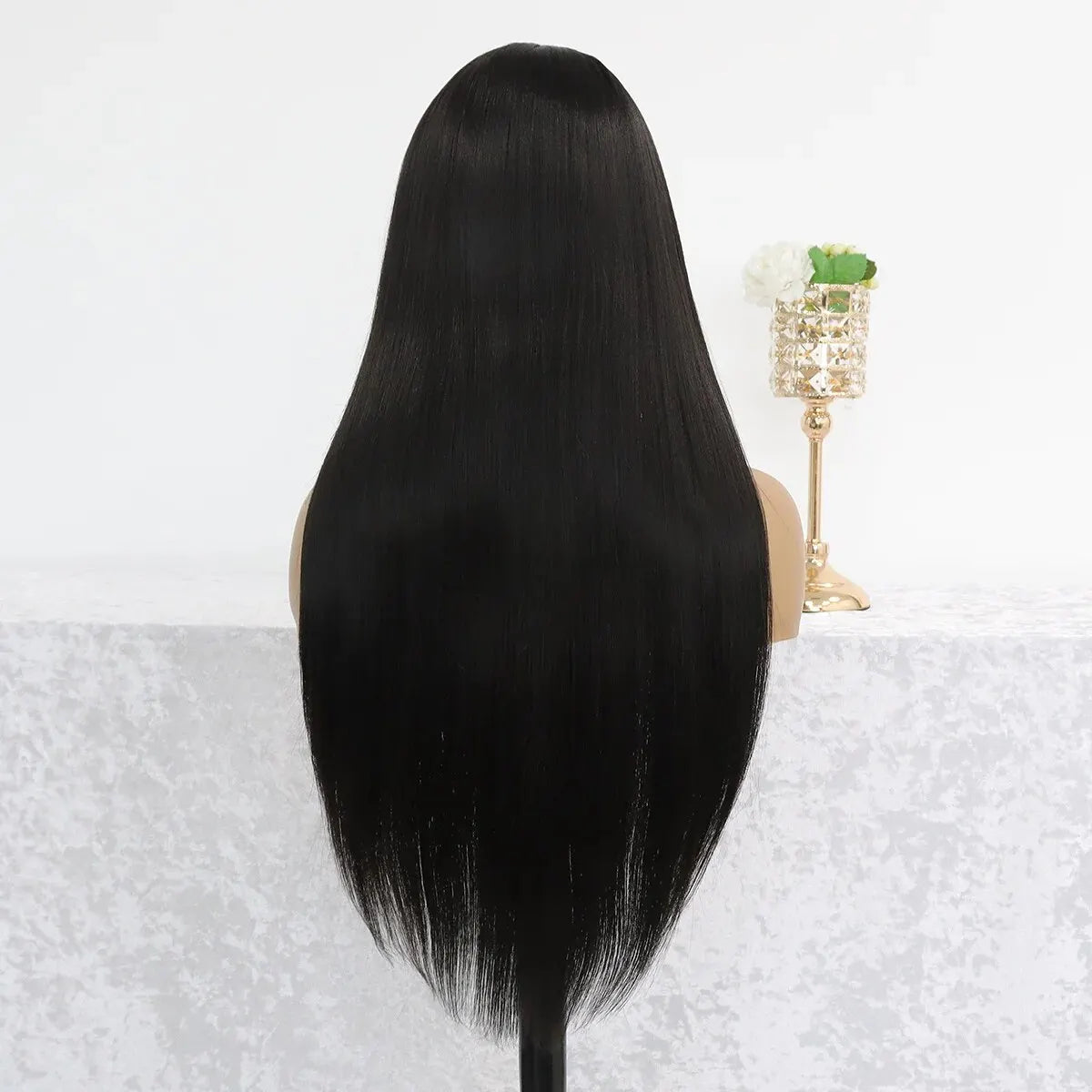 Straight Black Synthetic HD Lace Front Wig, Glueless, Heat Resistant, Pre-Plucked